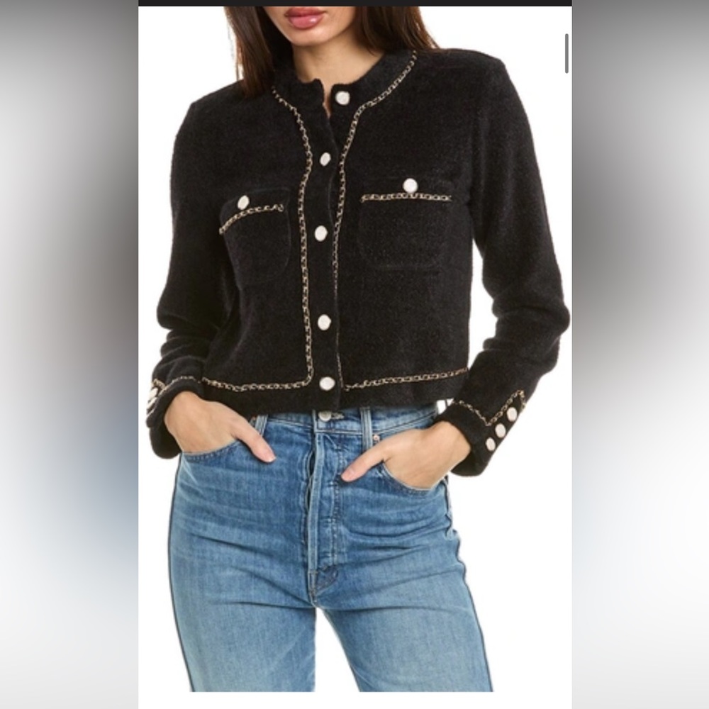 Classy & stunning Endless rose cropped black chain trimmed jacket size medium m